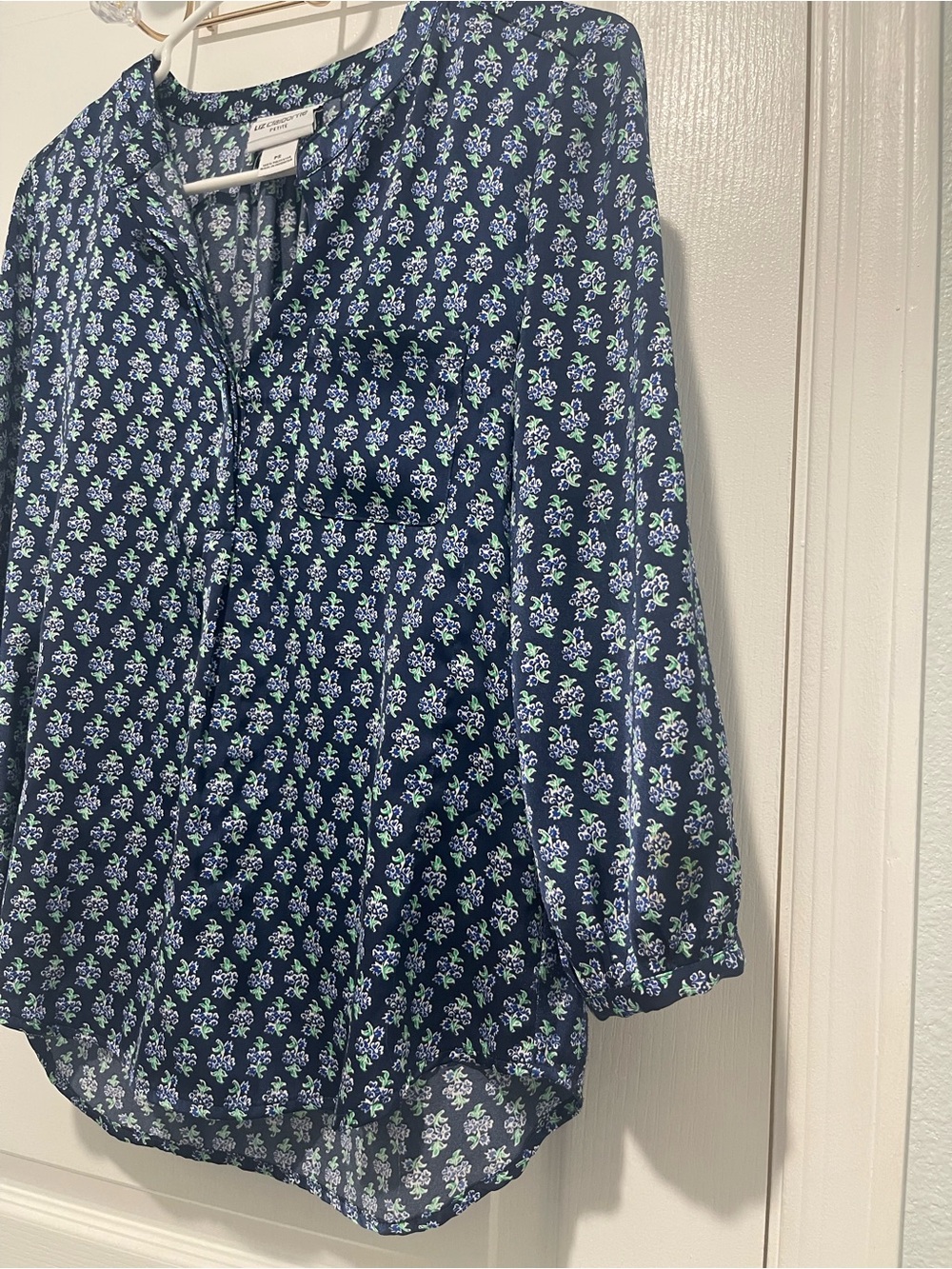 Liz Claiborne Navy Floral Button-Front Blouse